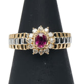 ノーブランド K18YG イエローゴールド Pt900 プラチナ コンビ ルビー ダイヤ リング 指輪 レディース no brand 9.5号 【中古】